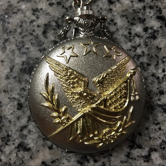 Pocket Watch Gold & Silver w/ Eagle & Stars - Picture 6 of 6